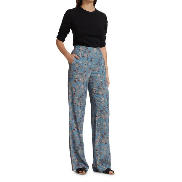VERONICA BEARD Grigore Floral Crepe Straight-leg Pants In Blue - Picture 1 of 6